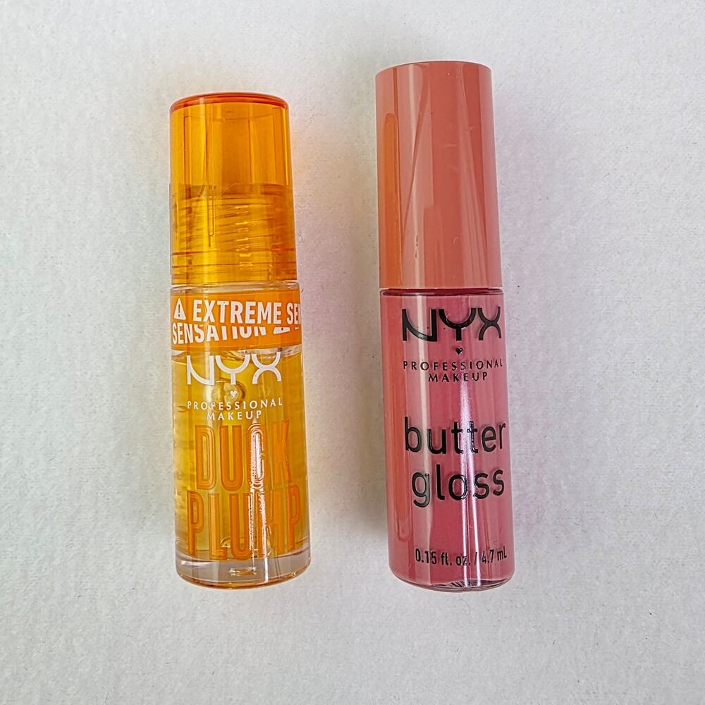 New NYX Lip Gloss Duo Butter Gloss & Duck Plump Clear Gloss Creme Brulee Bundle